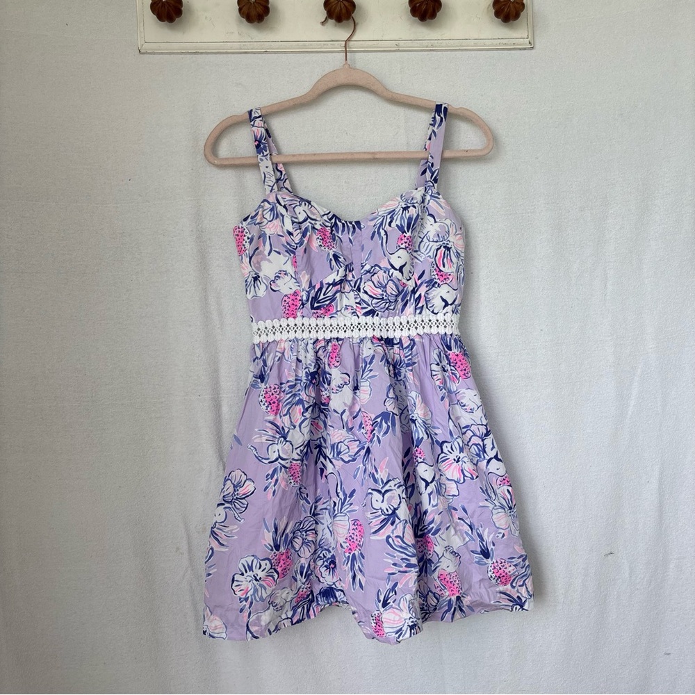 Lilly Pulitzer Lavender Floral Mini Dress with Pink & Navy Accents